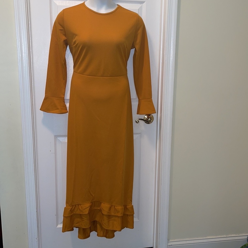 Tofisa women’s mustard crew neck hi low dress XXL
